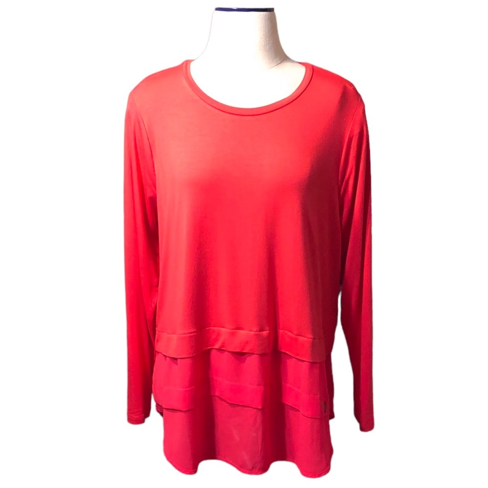 MICHAEL Michael Kors Mixed Woven Knit Jersey Tiered Layered Hem Top Size 1X